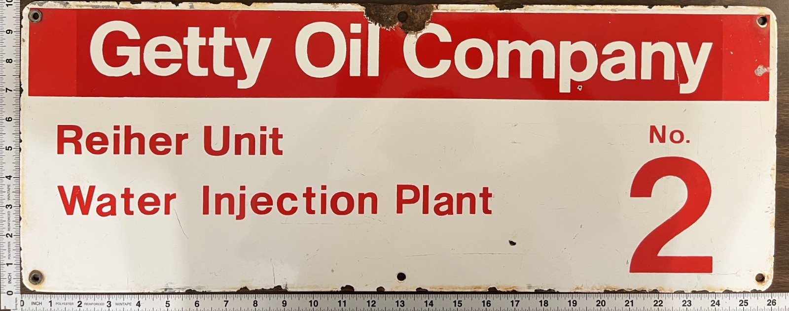 Vintage Porcelain Oil Field Sign – Getty Oil Co Reiher Unit Water Injection Plt