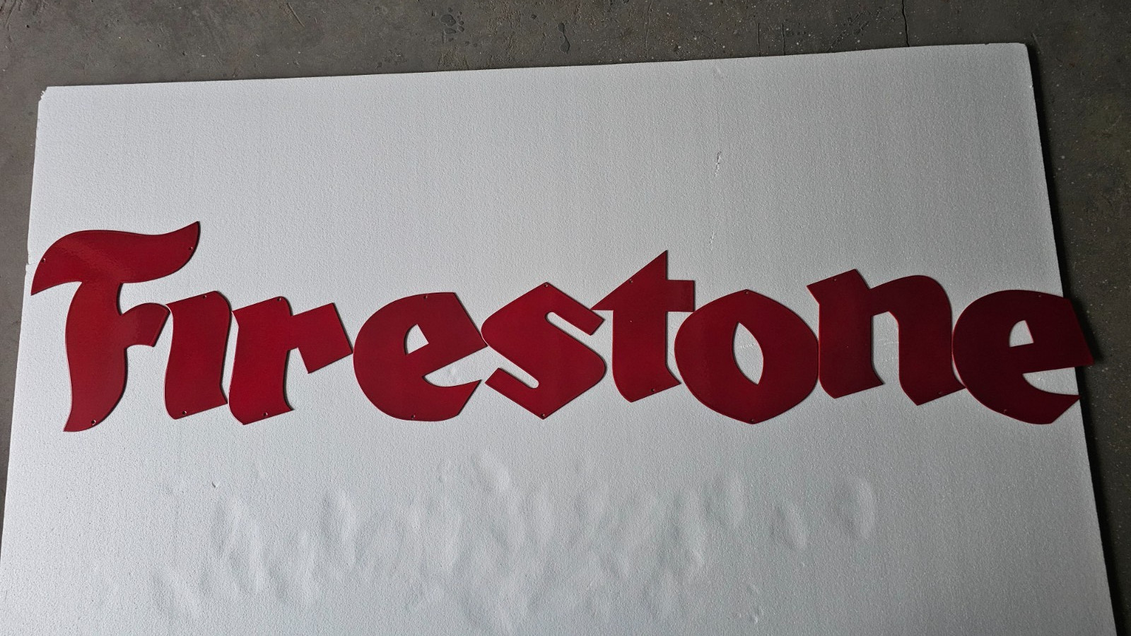 VINTAGE LETTER RED FIRESTONE US GASOLINE OIL GAS PUMP ENAMEL PORCELAIN SIGN