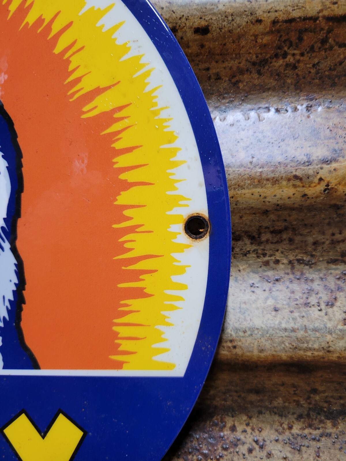 VINTAGE HUSKY PORCELAIN SIGN MOTOR OIL GASOLINE COMPANY AUTO SERVICE SLED DOG