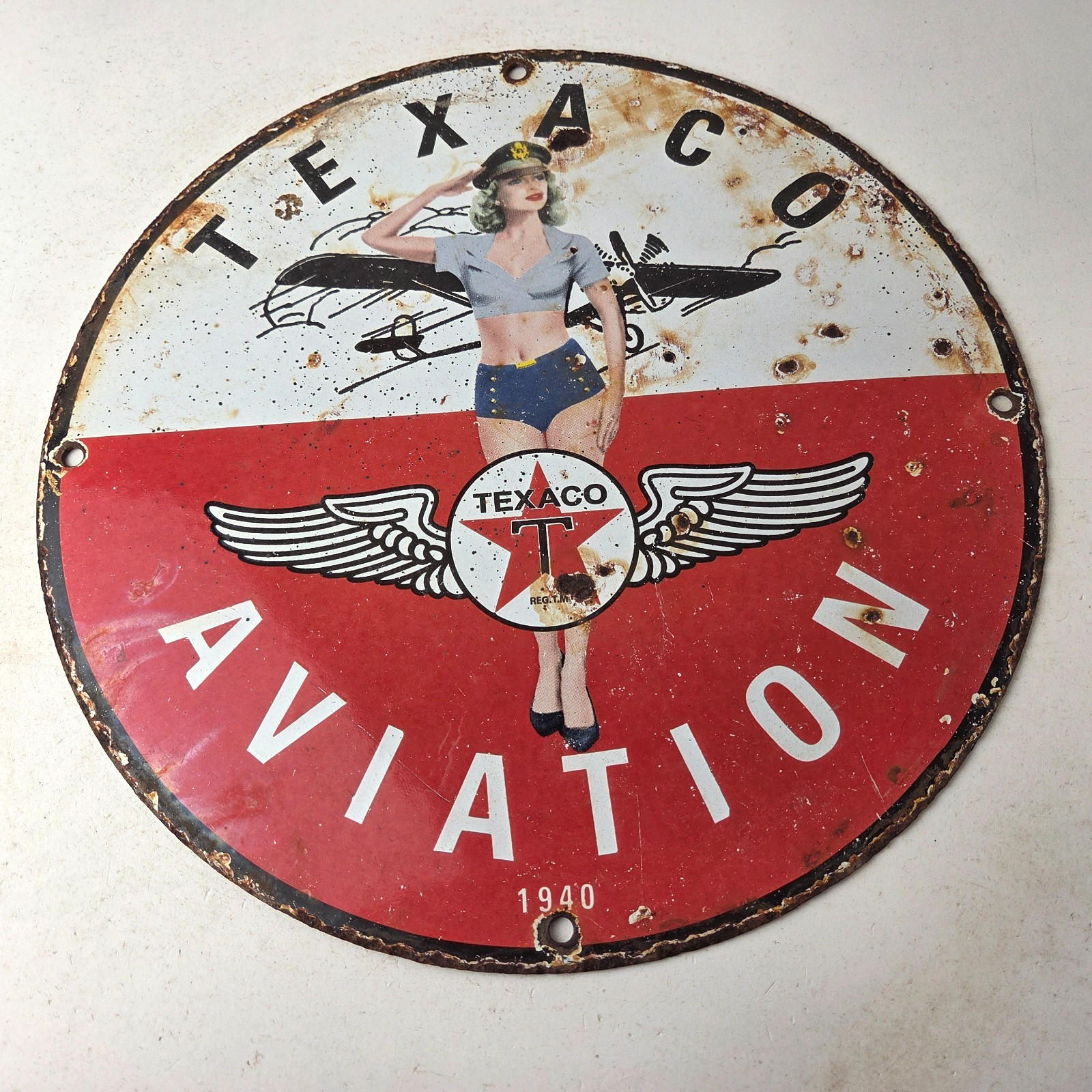 Vintage Texaco Gasoline Gas Pump Sign – Aviation Airplane Pinup Porcelain Sign