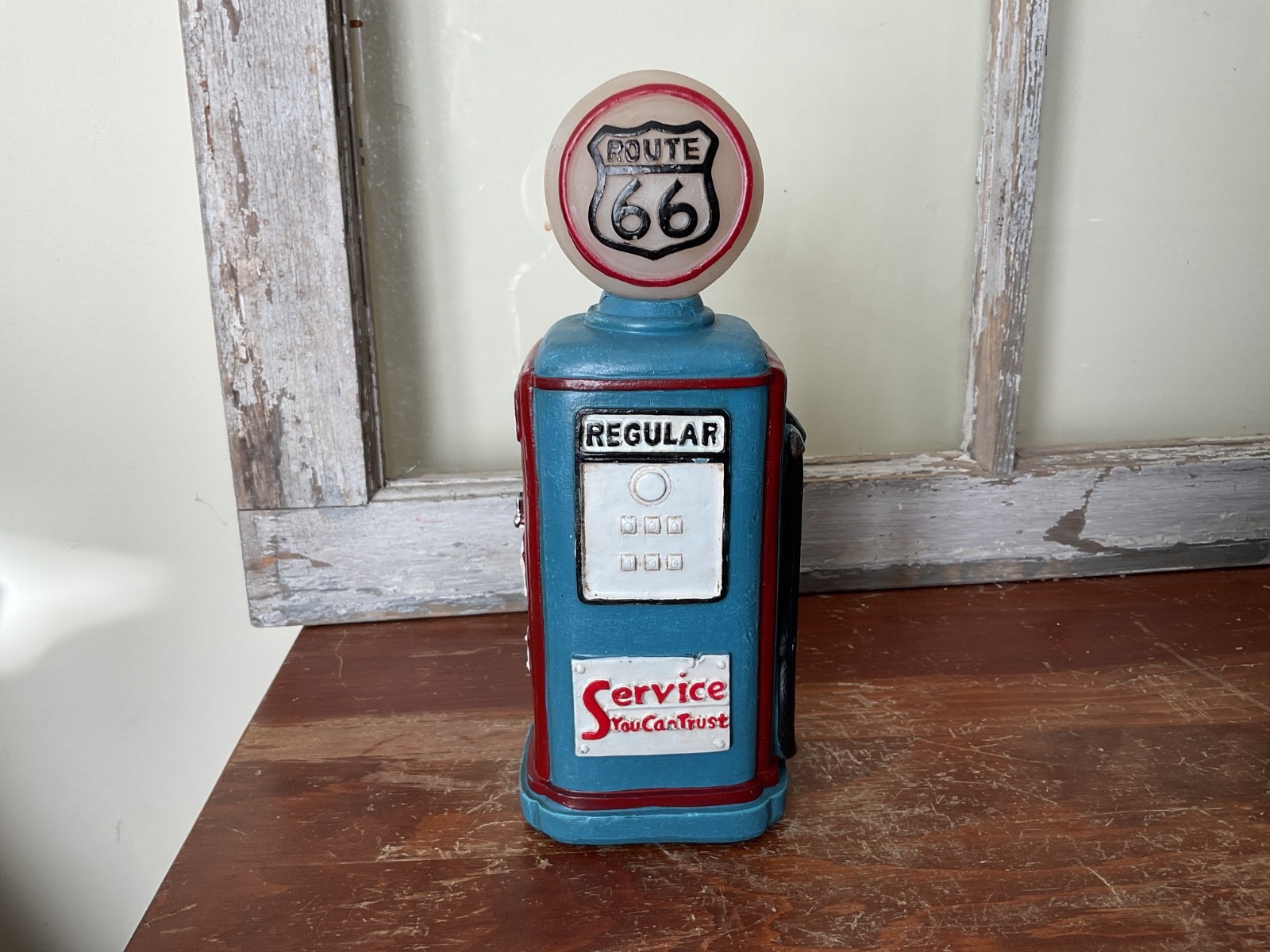 Vintage Style Resin Route 66 Service Gas Pump Decor w/ Light up Globe