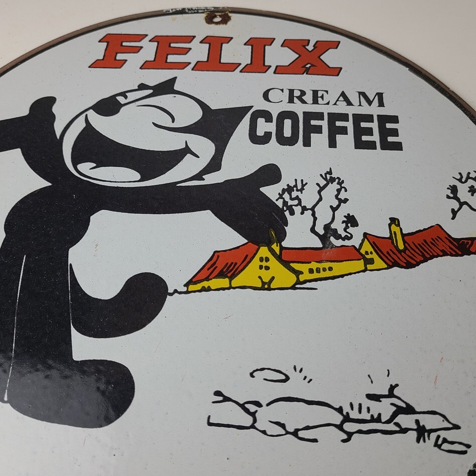 Vintage Felix Coffee Sign – Cream Coffee Advertising Gas Oil Pump Sign