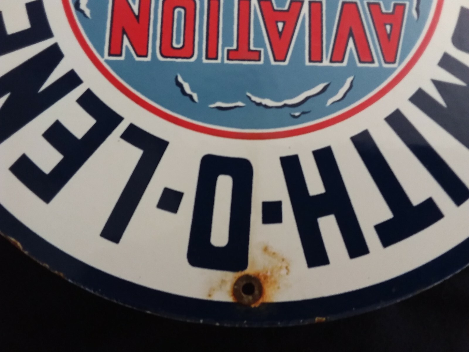 VINTAGE SMITH-O-LENE AVIATION GASOLINE / MOTOR OIL PORCELAIN GAS PUMP SIGN