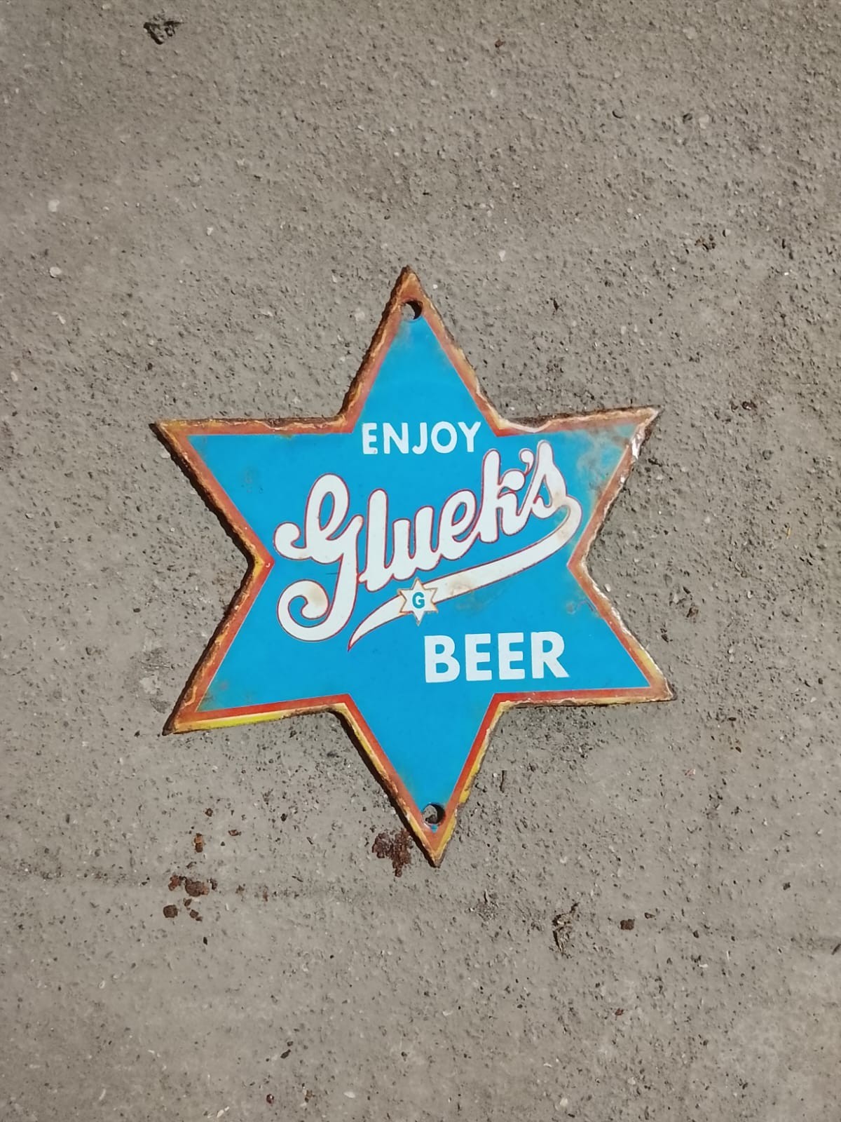 PORCELAIN YLUEK’S BEER ENAMEL SIGN 6X6 INCHES