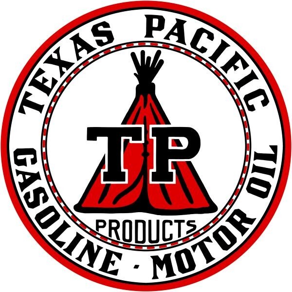 TP Texas Pacific Gasoline & Motor Oil Steel Sign: 24″ Dia. Round – Made in USA