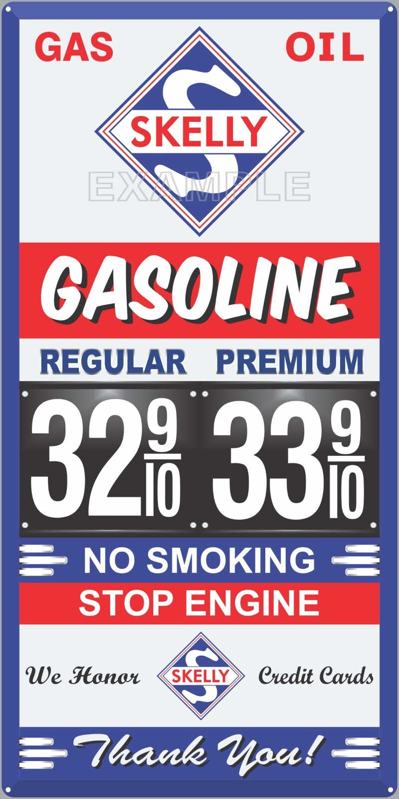 SKELLY GAS STATION PRICE PER GALLON OLD PUMP SIGN REMAKE ALUMINUM SIZE OPTIONS