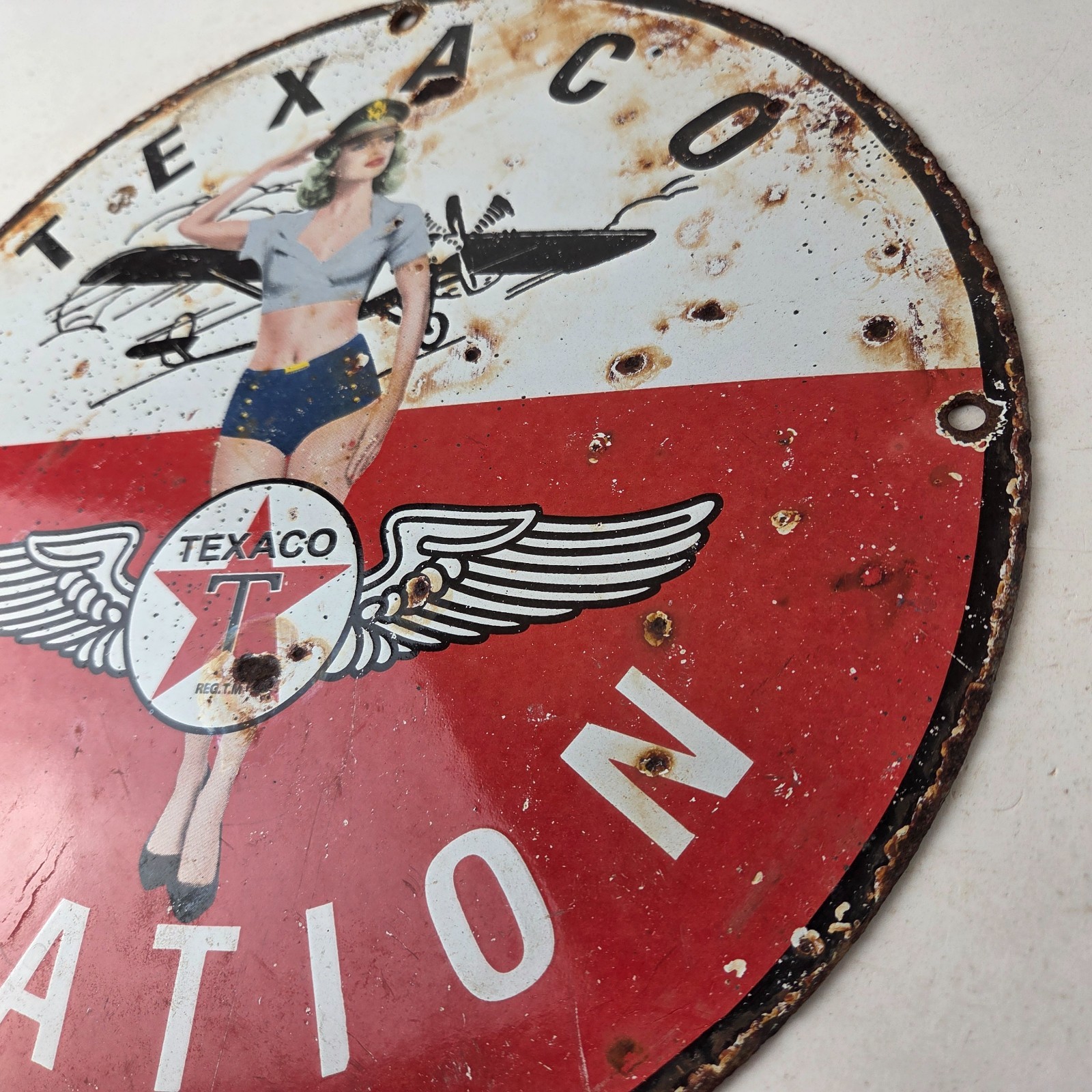 Vintage Texaco Gasoline Gas Pump Sign – Aviation Airplane Pinup Porcelain Sign