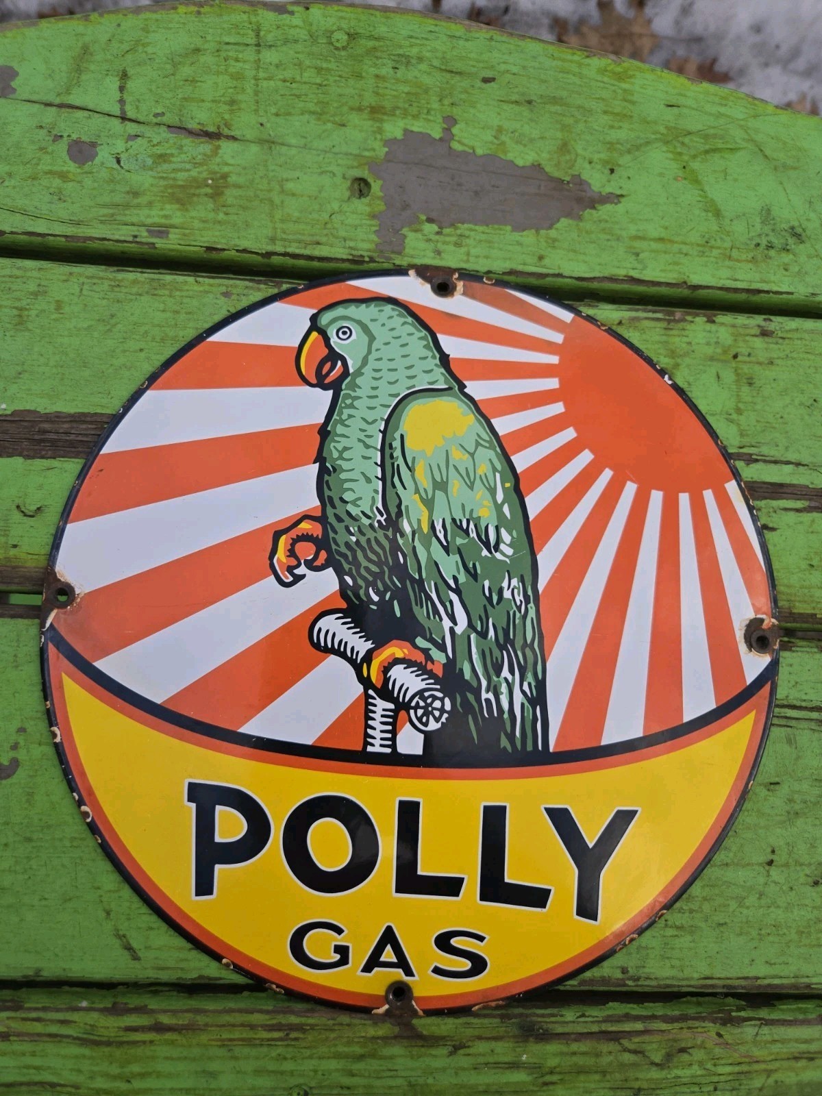 Polly Gas Oil Polly Parrot Porcelain Pump Plate 11 3/4″