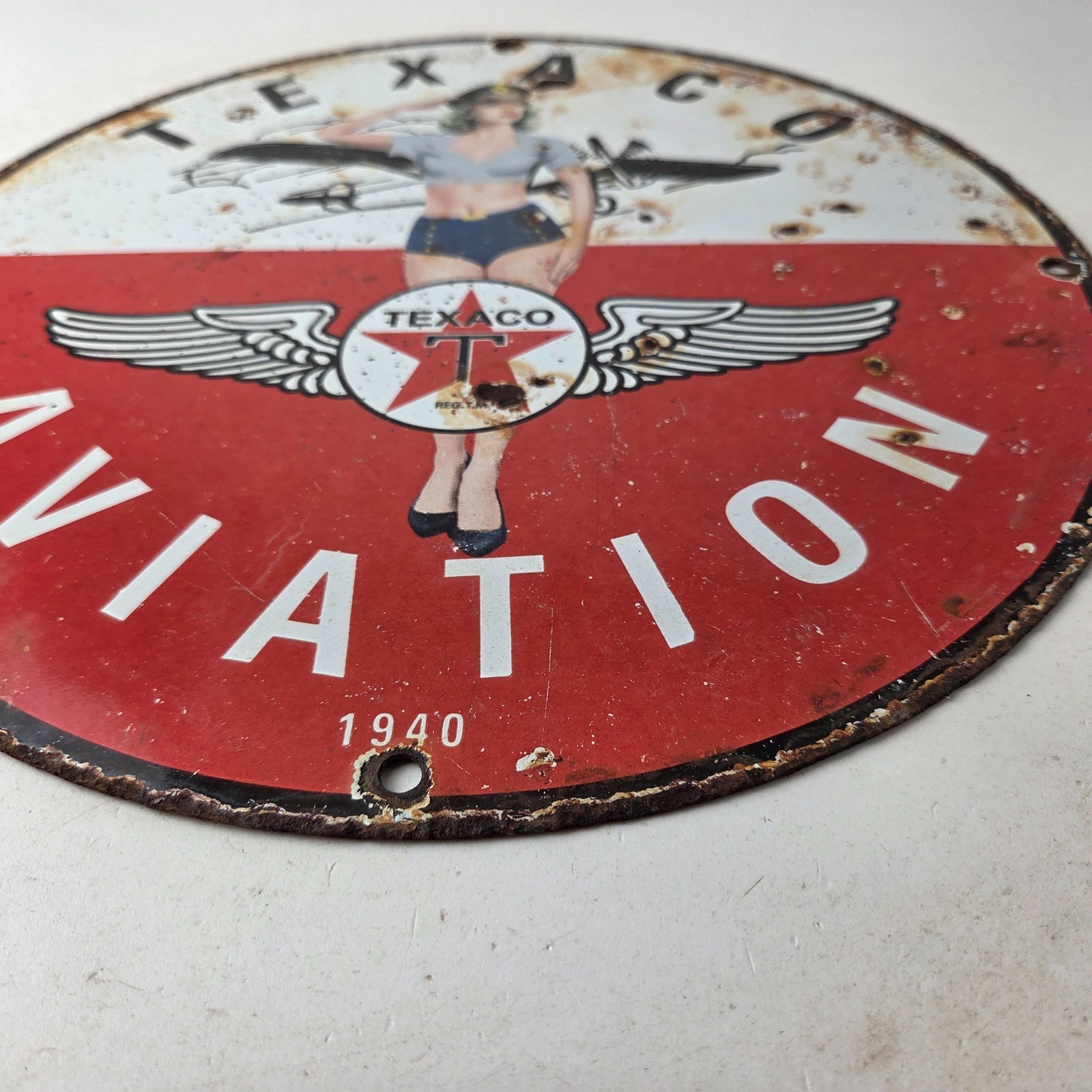 Vintage Texaco Gasoline Gas Pump Sign – Aviation Airplane Pinup Porcelain Sign