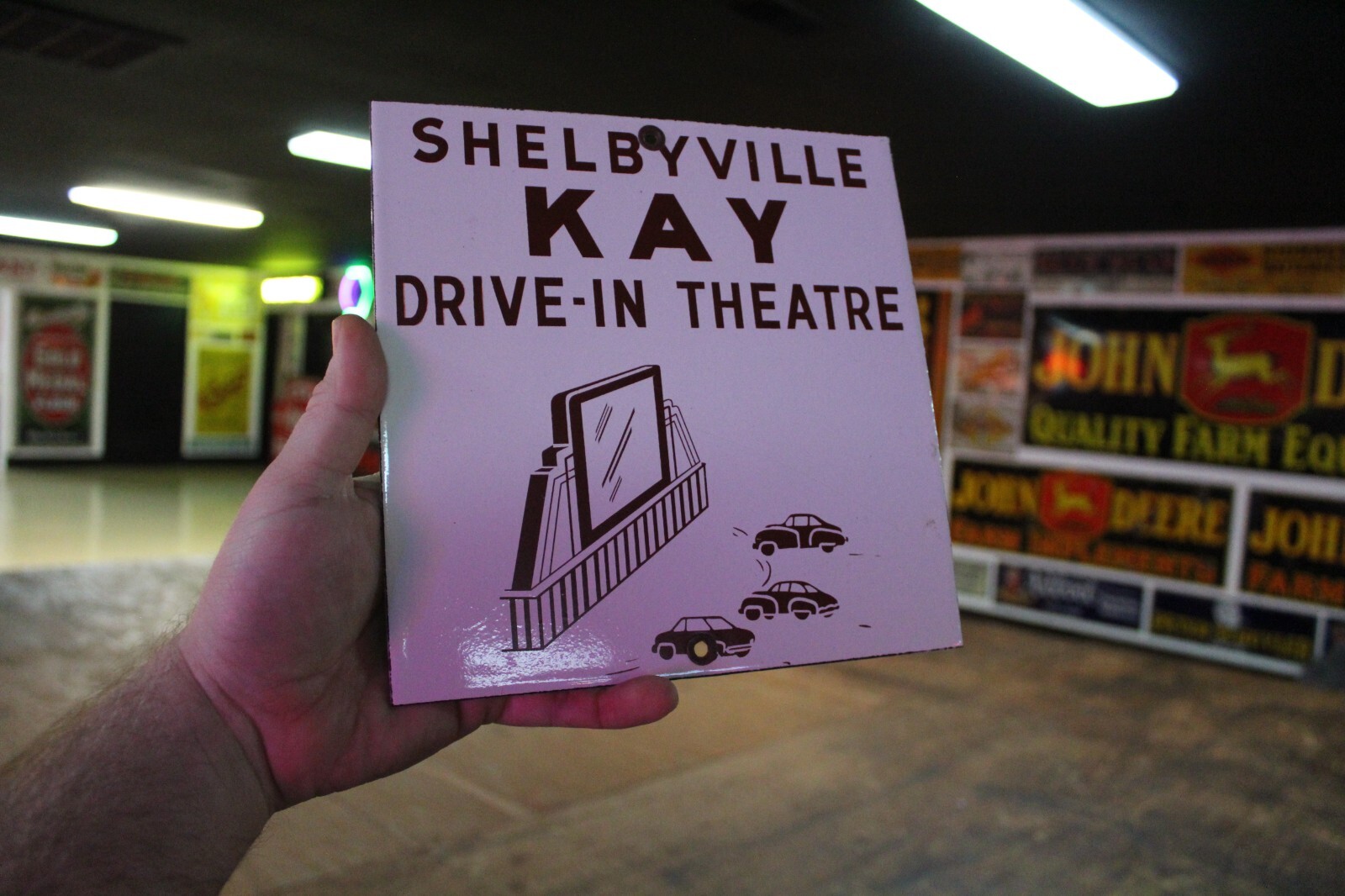 SHELBYVILLE KAY DRIVE-IN THEATRE PORCELAIN METAL SIGN GAS OIL CAR TRUCK MOVIE 66