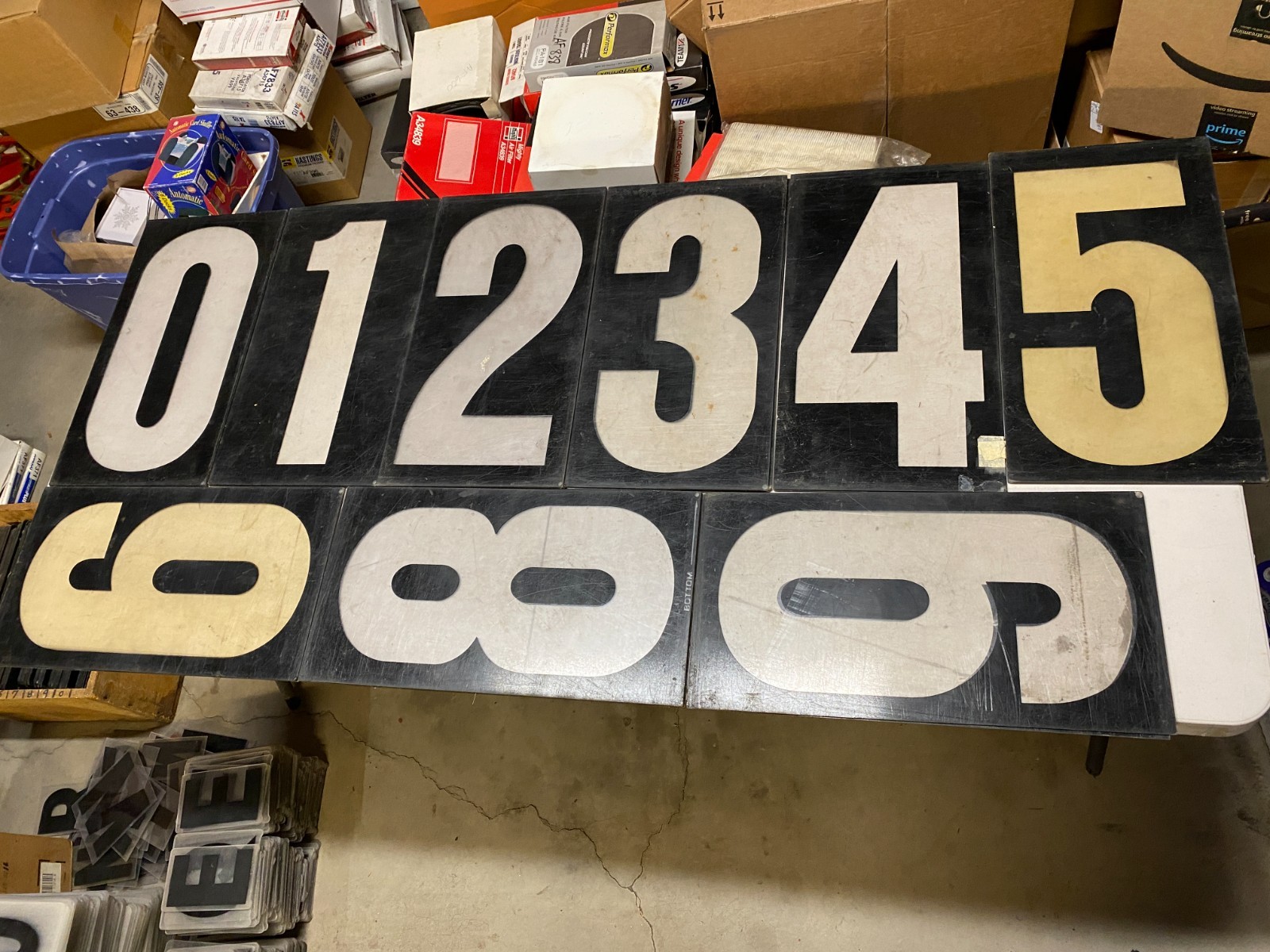 (23) vtg gas station black background clear acrylic numbers 16”-17” tall set #6