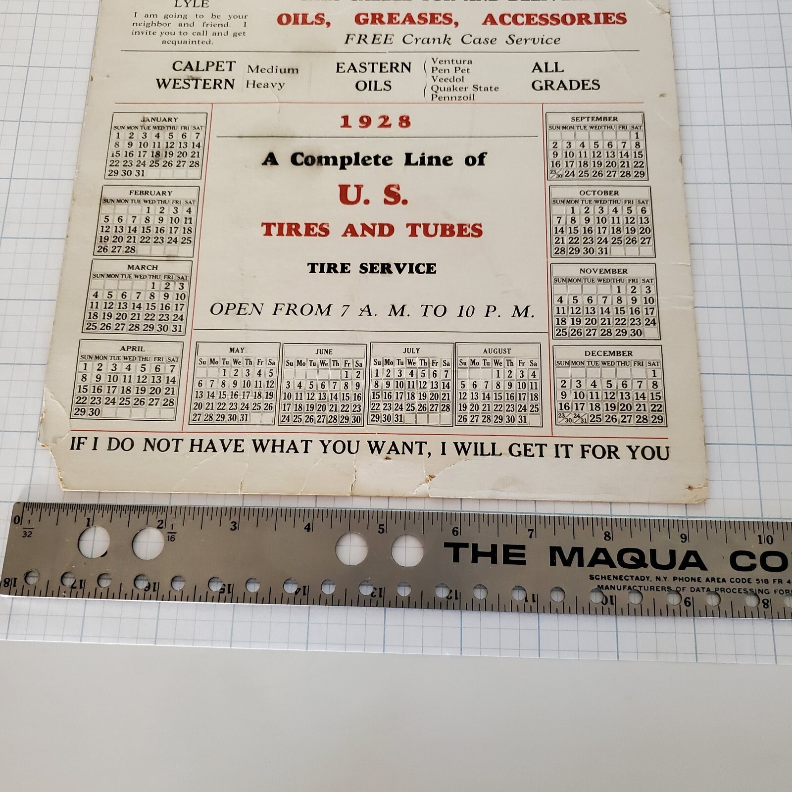 BAILEY SUPER SERVICE STATION Hollywood California 1928 Calendar Advertising