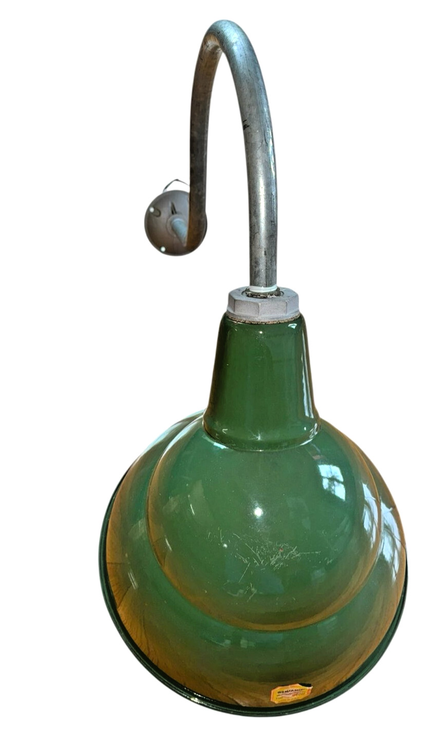 BIG Benjamin 12″ Gooseneck Sign Light 1930’s Green Porcelain Industrial Vintage