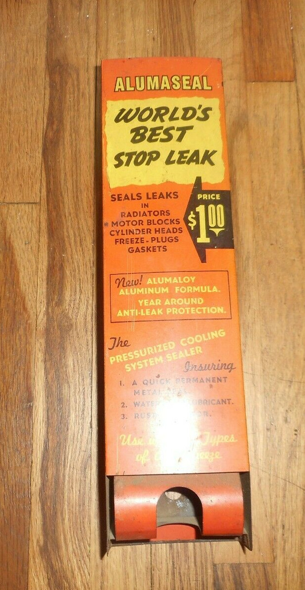 Vintage WORLDS BEST STOPLEAK GAS OIL Advertising Wall Dispenser Display SIGN