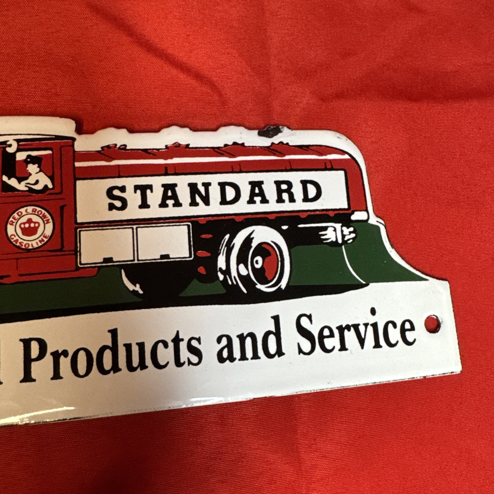 Porcelain Enamel Standard Oil Products Service 1920’s Truck Sign Red Crown Gas