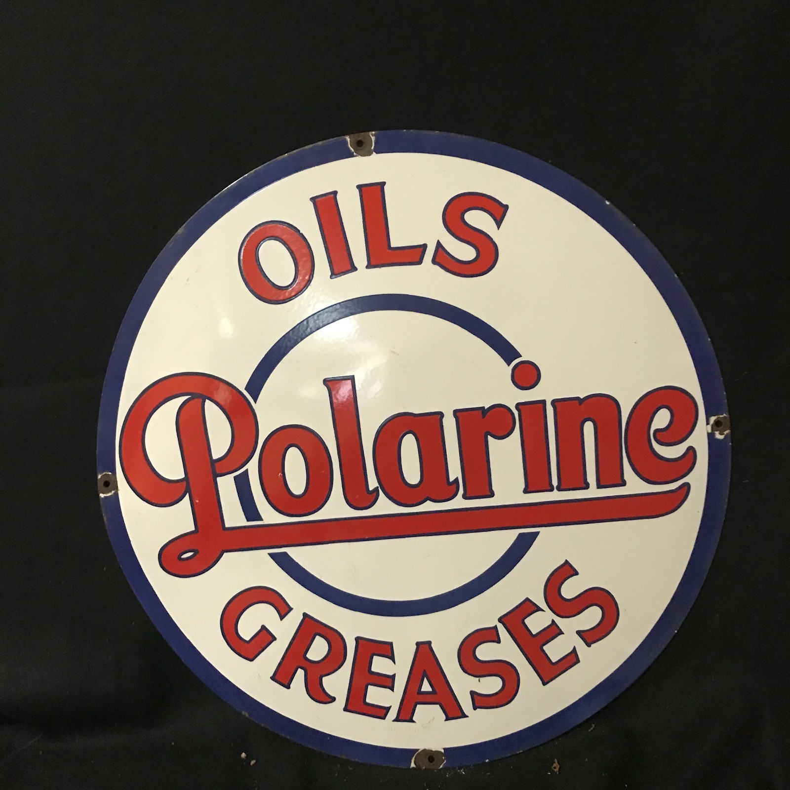 POLARINE GREASES OILS ADVERTISING PORCELAIN ENAMEL SIGN 30 IN ROUND SS