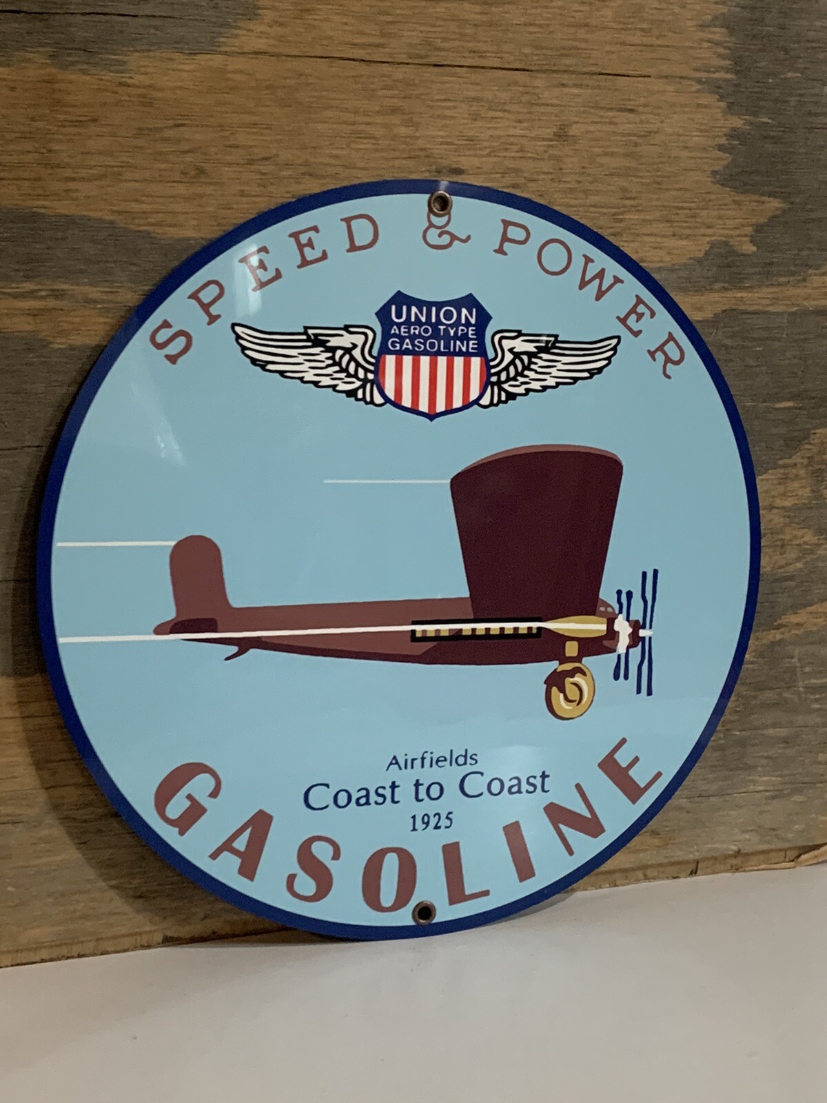 Union Speed & Power Aviation man cave gasoline vintage Style round metal sign