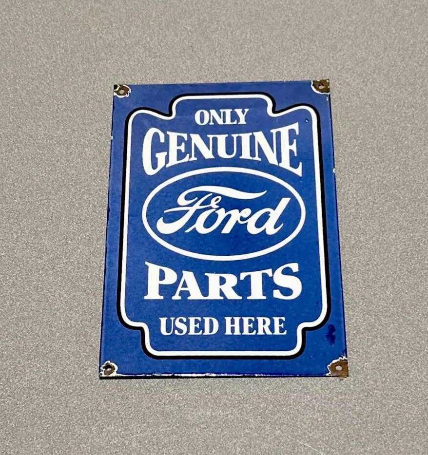 VINTAGE 12” FORD GENUINE PARTS PORCELAIN SIGN CAR GAS OIL TRUCK MOTORCYCLE