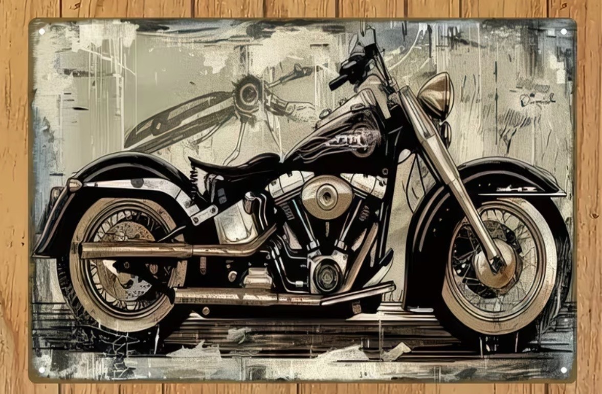Vintage Motorcycle Tin Sign Wall Art -8×12 Inch Black & Golden Retro Metal Decor