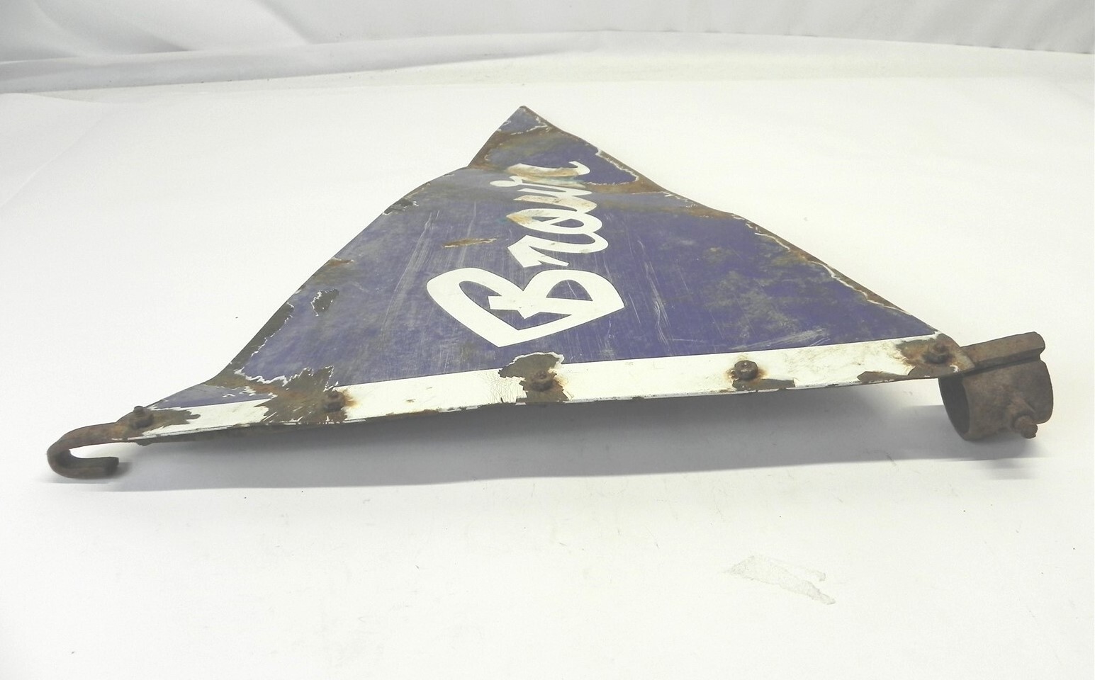 VINTAGE BROWM PENNANT SIGN FLAG TOP GAS STATION DISPLAY *RARE* 18 1/4″x19 3/8″