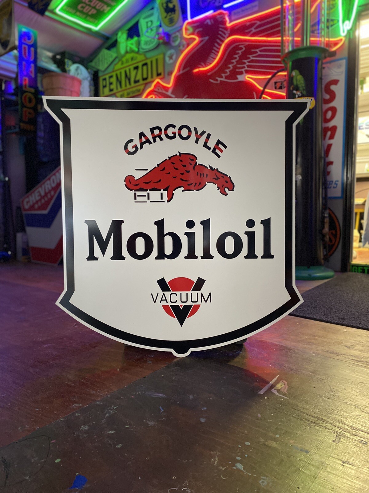 Antique Vintage Old Style Gargoyle Mobil oil Service Station Sign 40”!