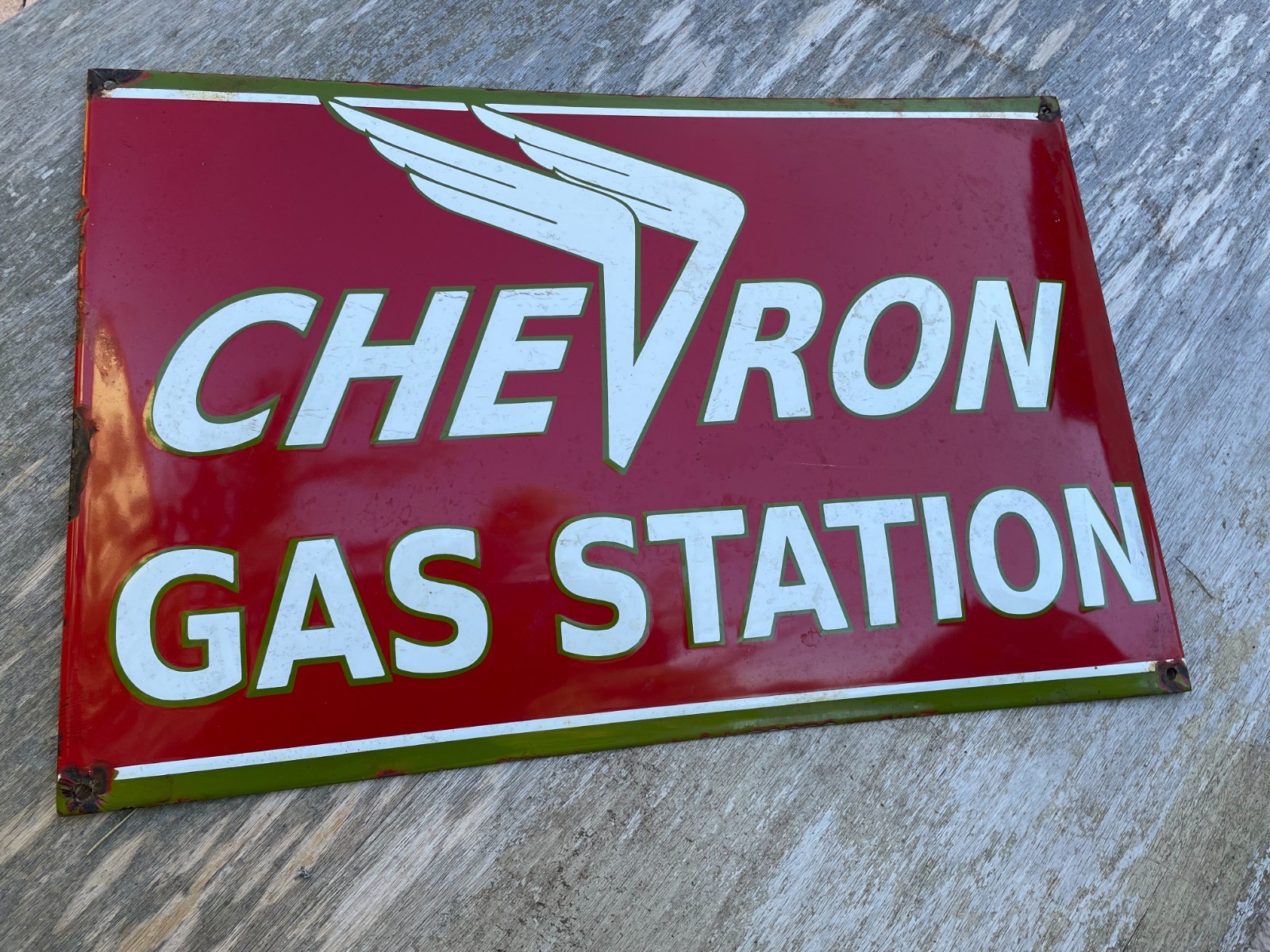 CHEVRON porcelain sign advertising vintage garage 24″ USA oil gas pump
