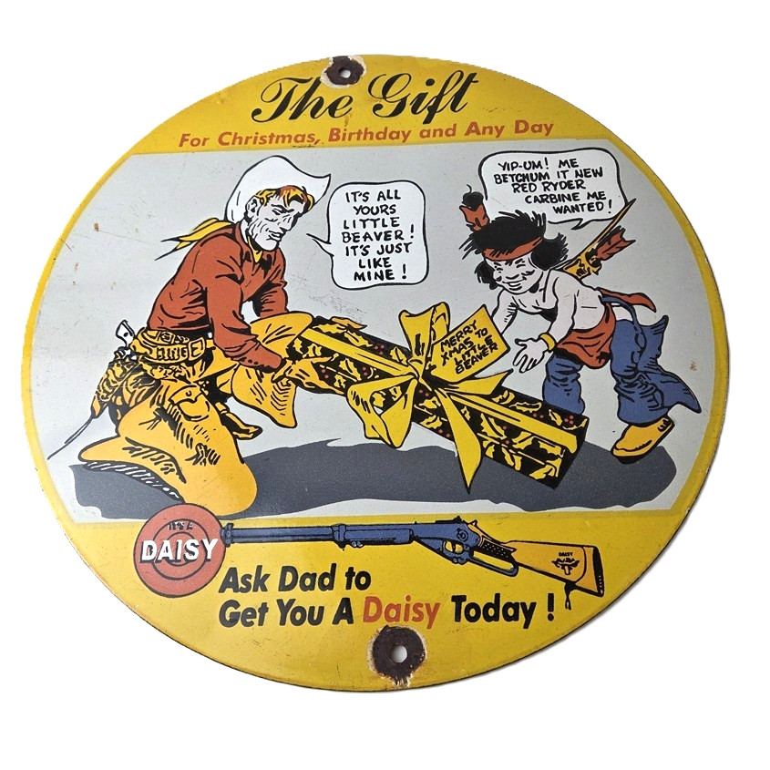 Vintage Daisy Toy Rifles Sign – Porcelain Childrens Toy Gas Pump Plate Sign