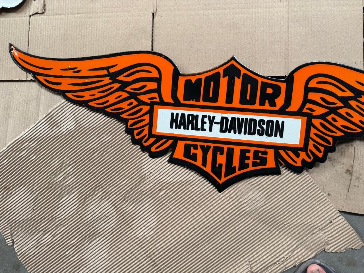 PORCELAIN HARLEY-DAVIDSON ENAMEL SIGN 42X12 INCHES