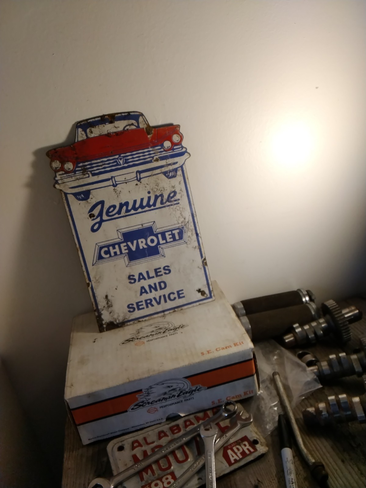 Porcelain Chevy Sign Approx 12″x7.5″ Inches Over Steel Service Station Garage