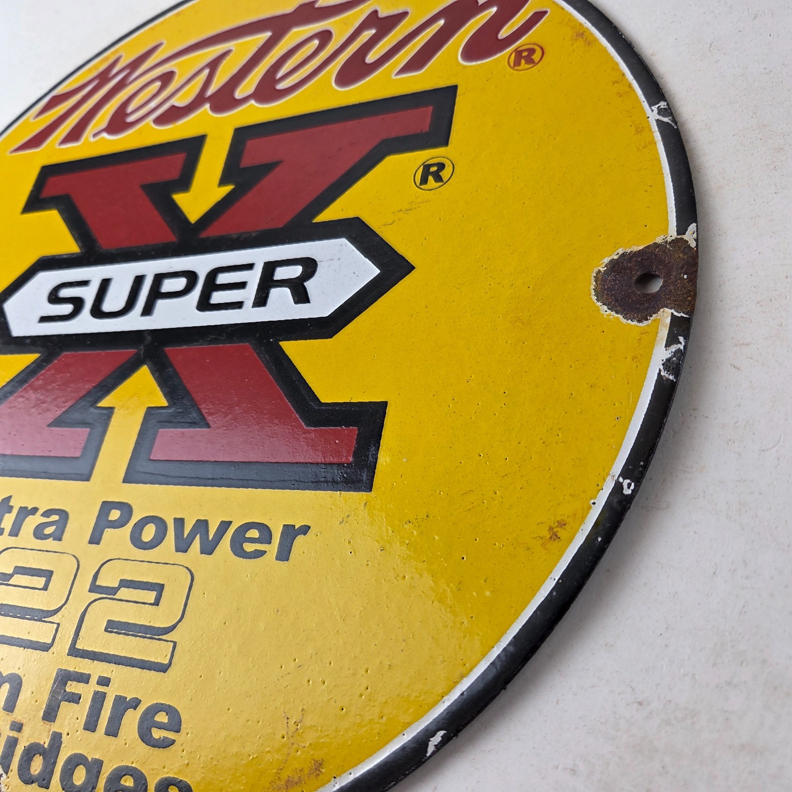 Vintage Western Ammo Firearms Sign – 22 Super X Gun Shop Porcelain Gas Pump Sign