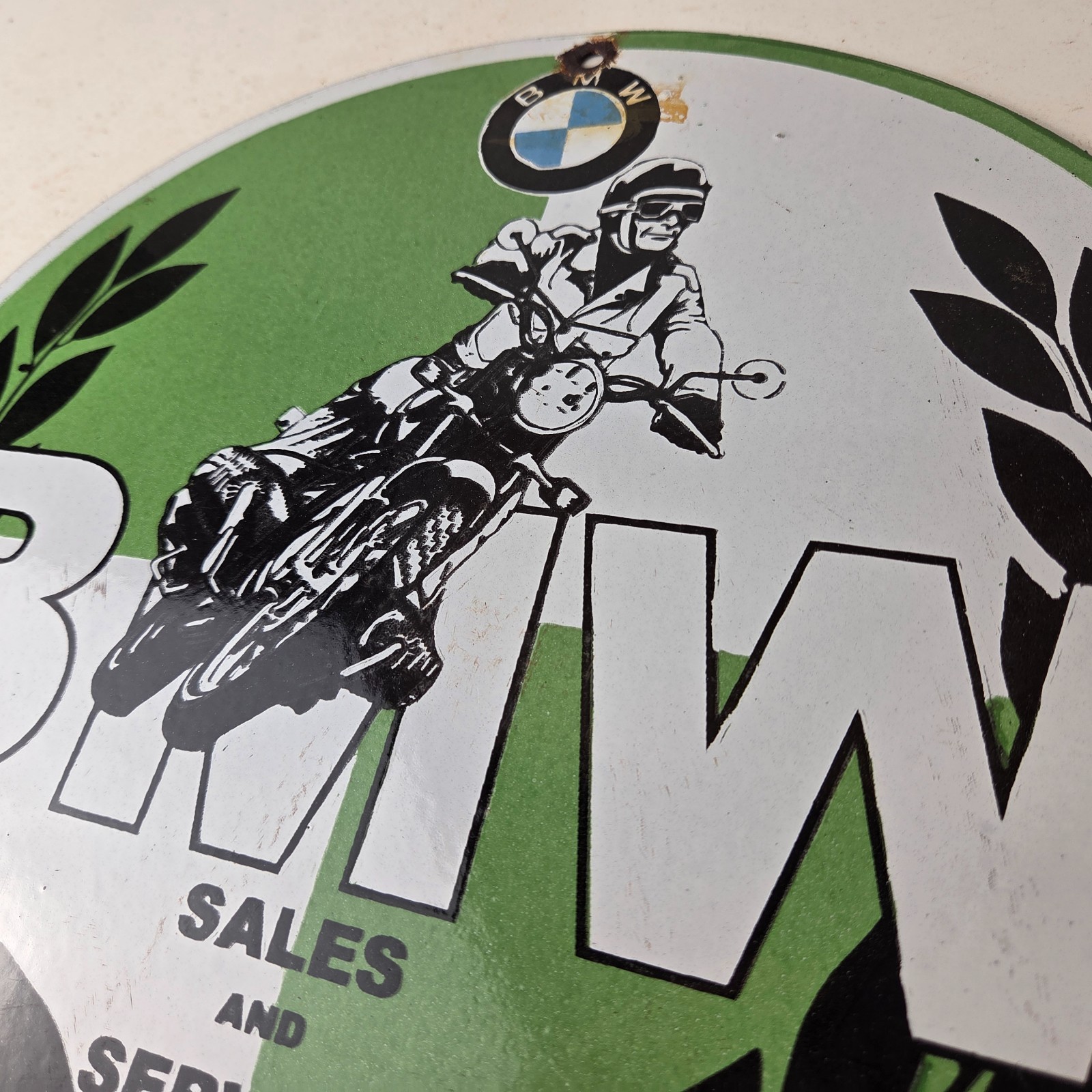 Vintage BMW Sign – Porcelain Motorcycle Gas Pump Service Auto Sign