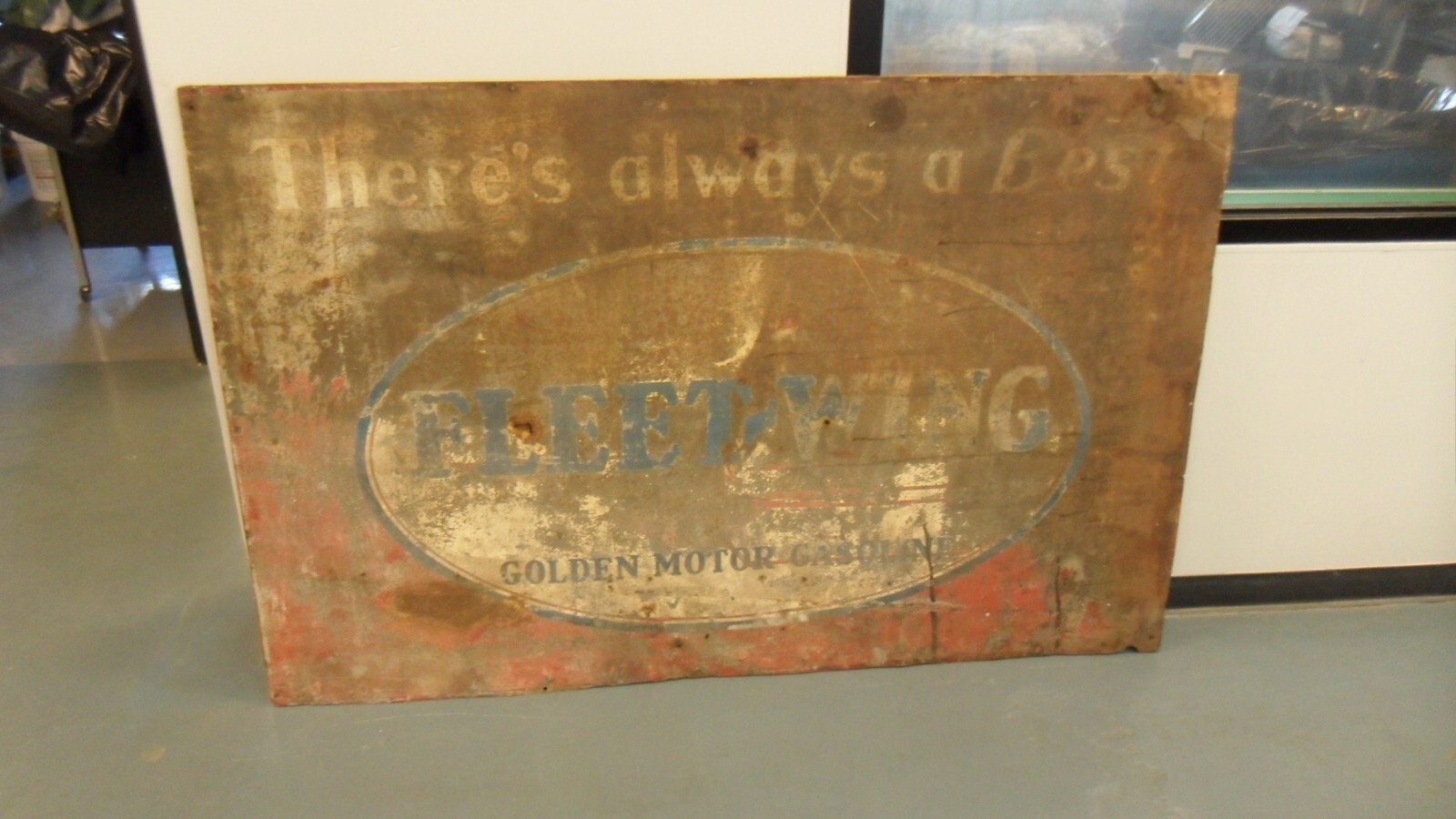 Vintage Fleet Wing Golden Motor Gasoline 47″x72″ Collectible Patina