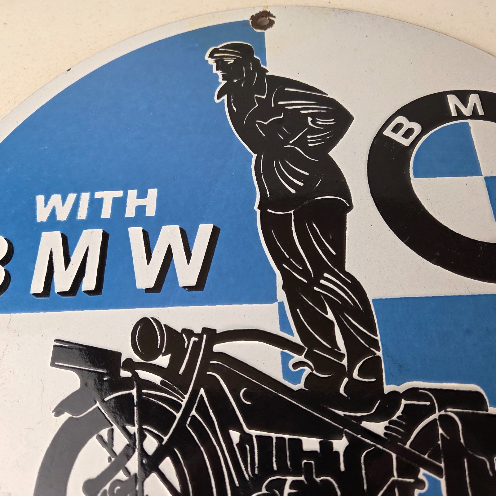 Vintage BMW Sign – Porcelain Metal Motorcycle Gas Pump Service Auto Sign