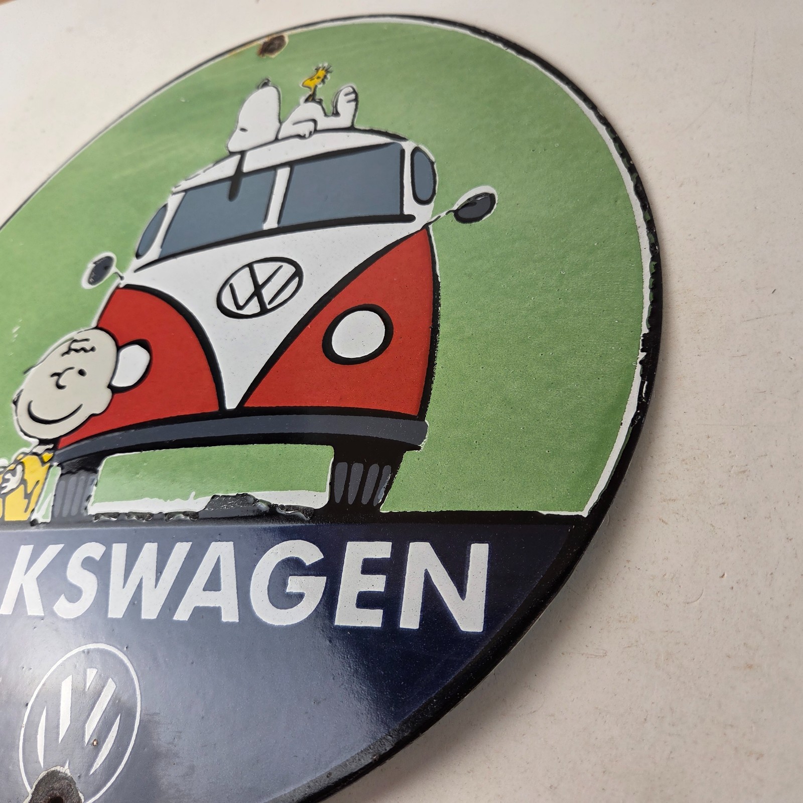 Vintage Volkswagen Sign – Porcelain VW Bus Service Snoopy Gas Sign