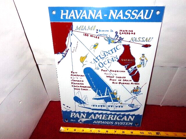 10 x 14 in PAN AMERICAN AIRLINES ADVERTISING SIGN DIE CUT METAL PORCELAIN S 306