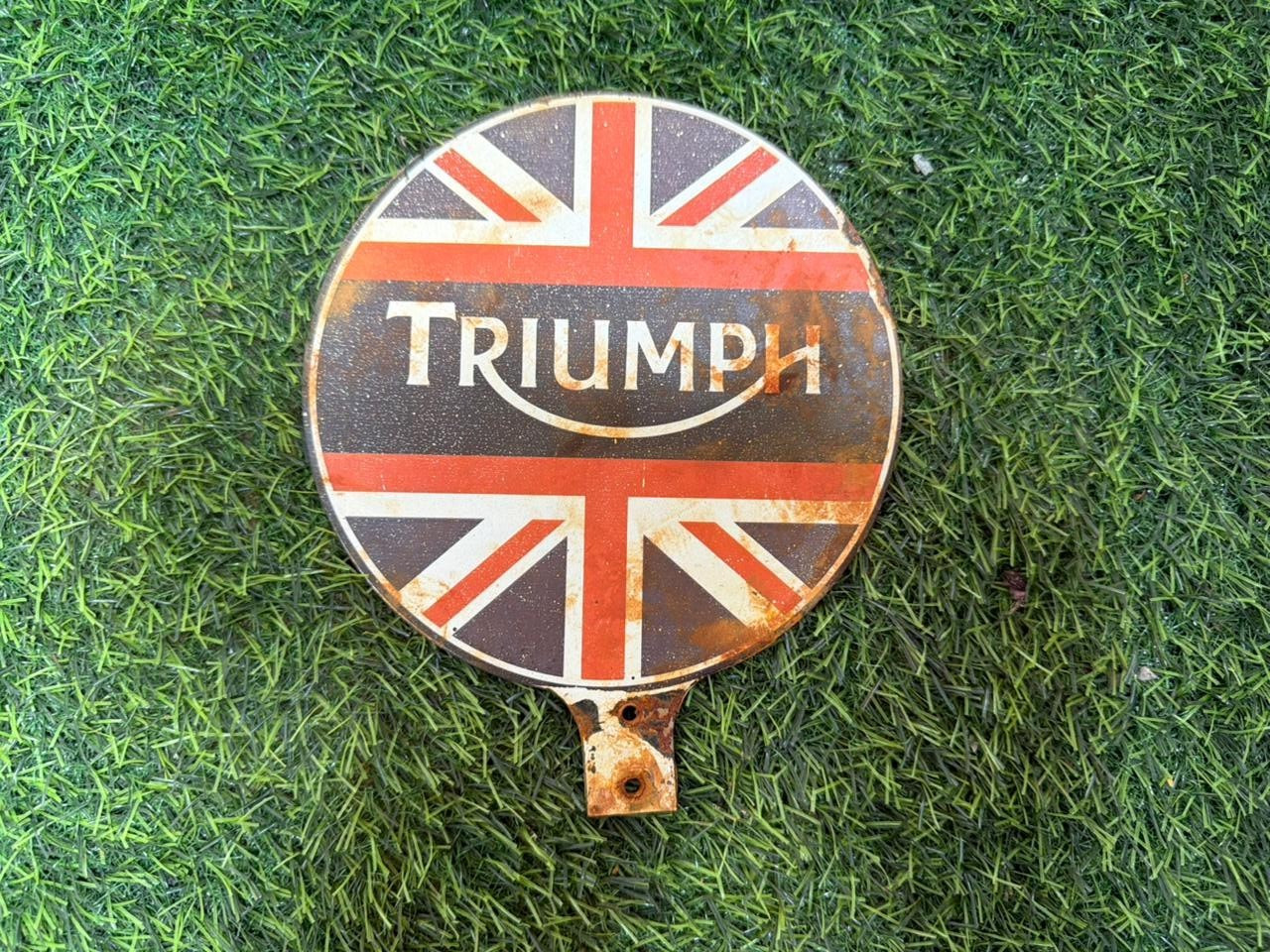 PORCELIAN TRIUMPH ENAMEL SIGN SIZE 6X6 INCHES WITH FLANGE