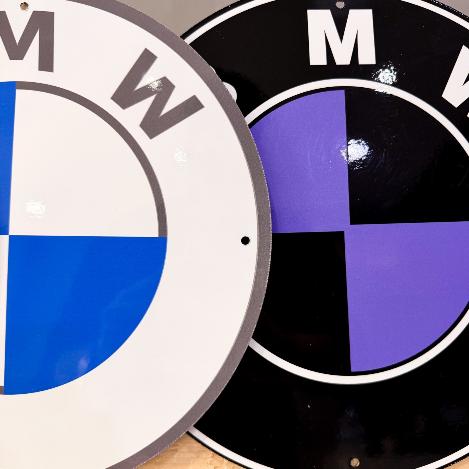 BMW Logo Set (3 PCS) Metal Signs – Classic, Grille & Black Purple – 30 cm (11.8”