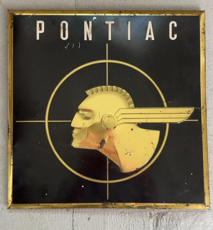 1940s Pontiac Dealer Sign TOC Tin Over Cardboard TAC 9 High Grade Art Deco NICE!