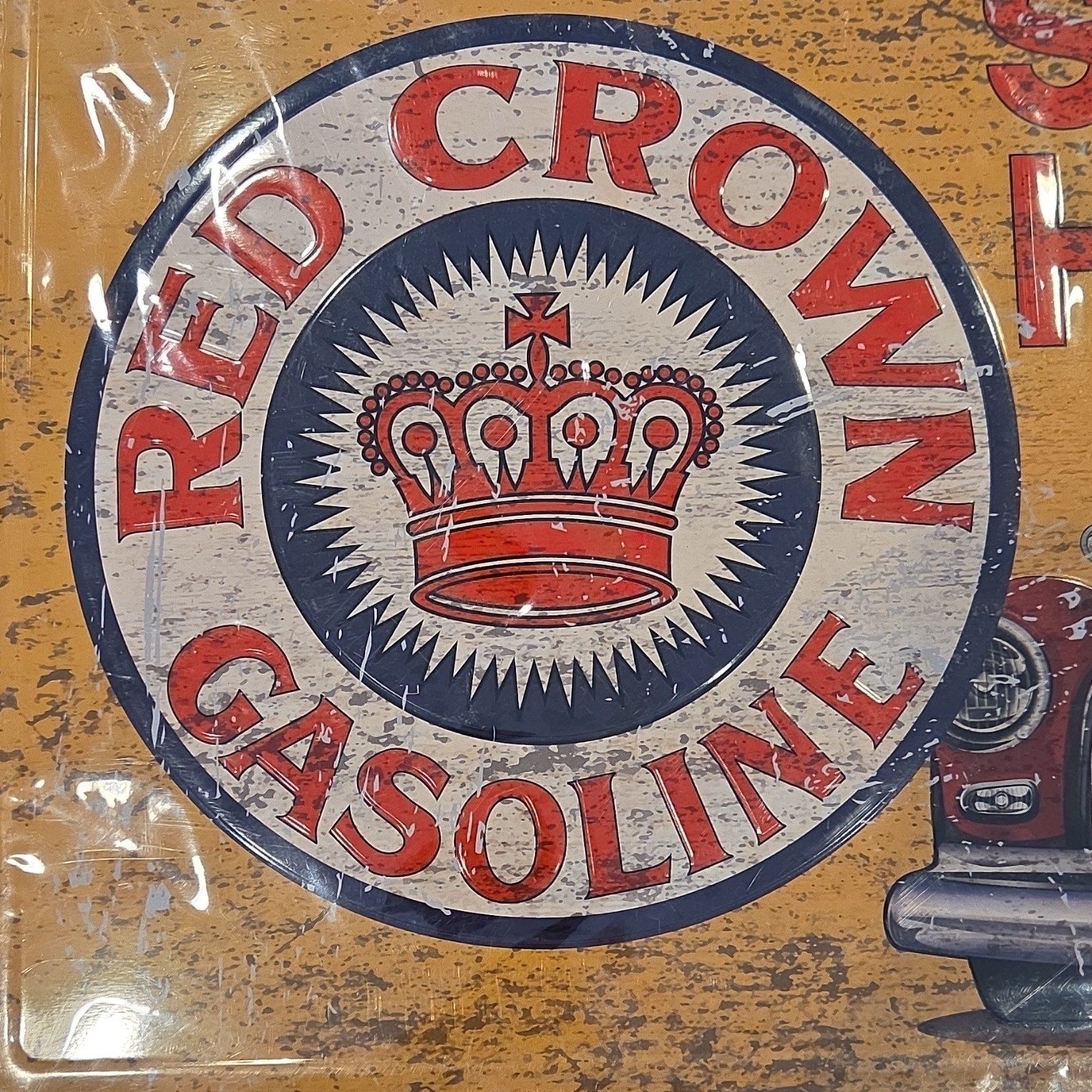 Red Crown Gasoline “Sold Here” Embossed Tin Metal Sign Reproduction 12×17