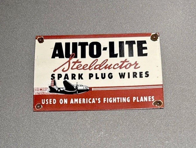 VINTAGE 12” AUTO-LITE SPARK PLUGS PORCELAIN SIGN CAR GAS OIL TRUCK MOTORCYCLE