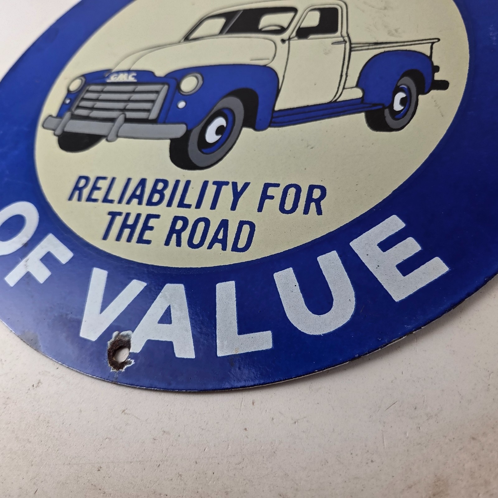 Vintage General Motors Sign – GMC Automobiles Trucks Ad Porcelain Gas Pump Sign