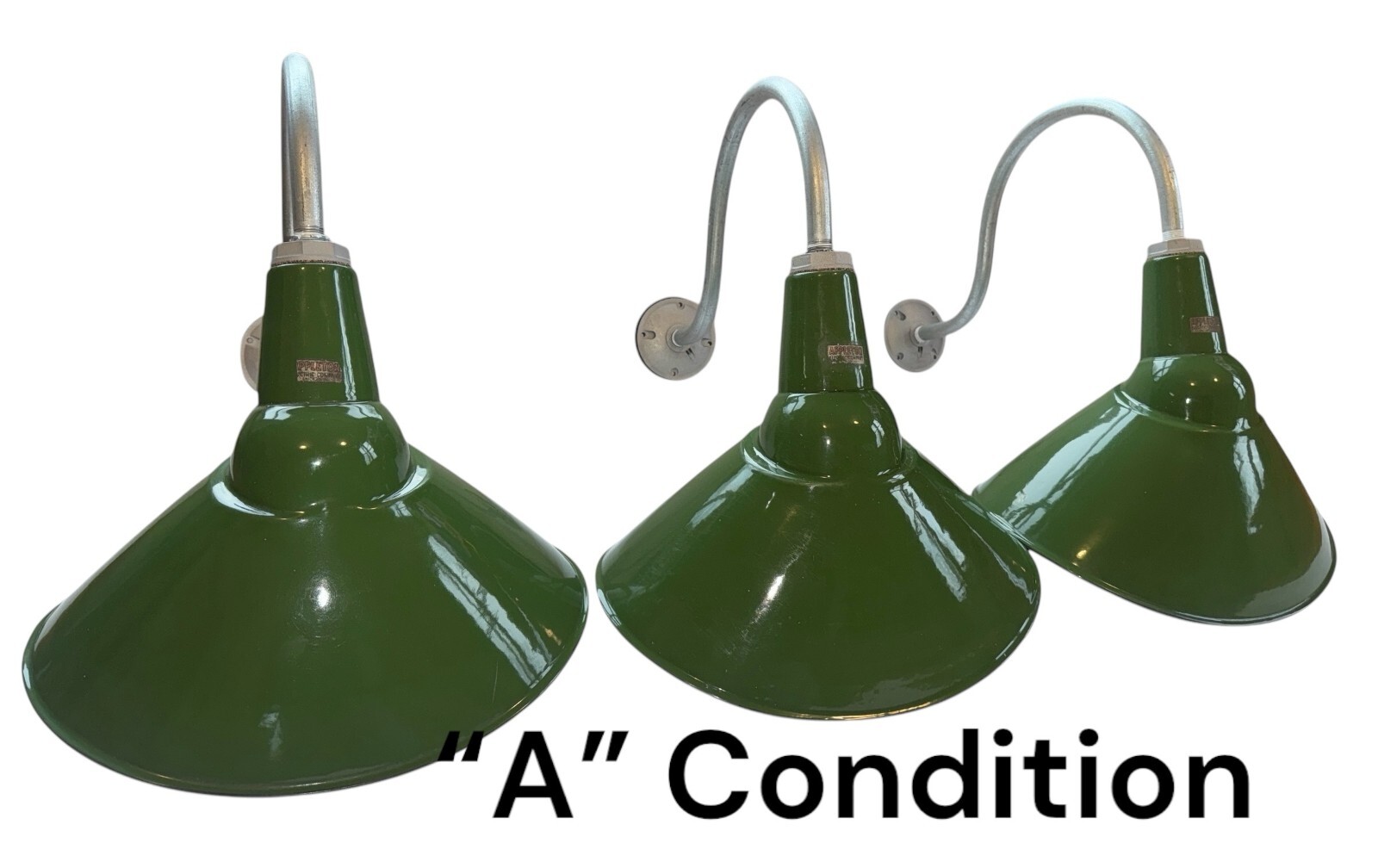 1 Appleton 16×12 Gooseneck Green Porcelain Pole Sign Light Gas Station Vintage A