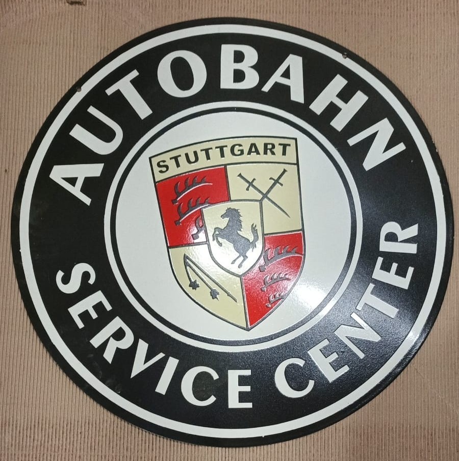 Auto Bahn service cente Rare Porcelain Enamal Heavy Metal 30 inches Double Side