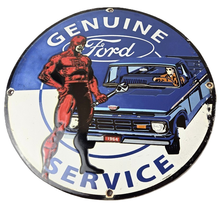 Vintage Ford Sign – Marvel Comic Dare Devil Auto Truck Porcelain Gas Pump Sign