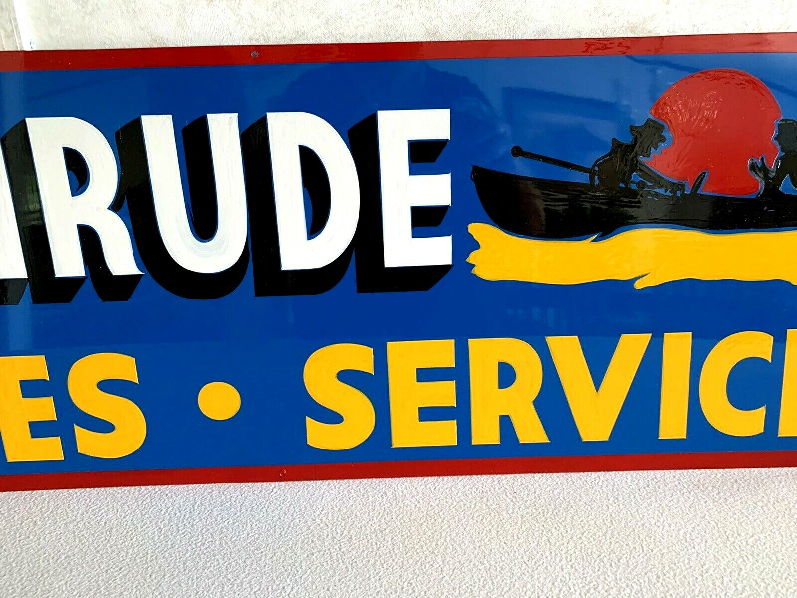 36” Vintage Hand Painted Evinrude Boat Parts Service Shop Sign Fishing Gas Oil
