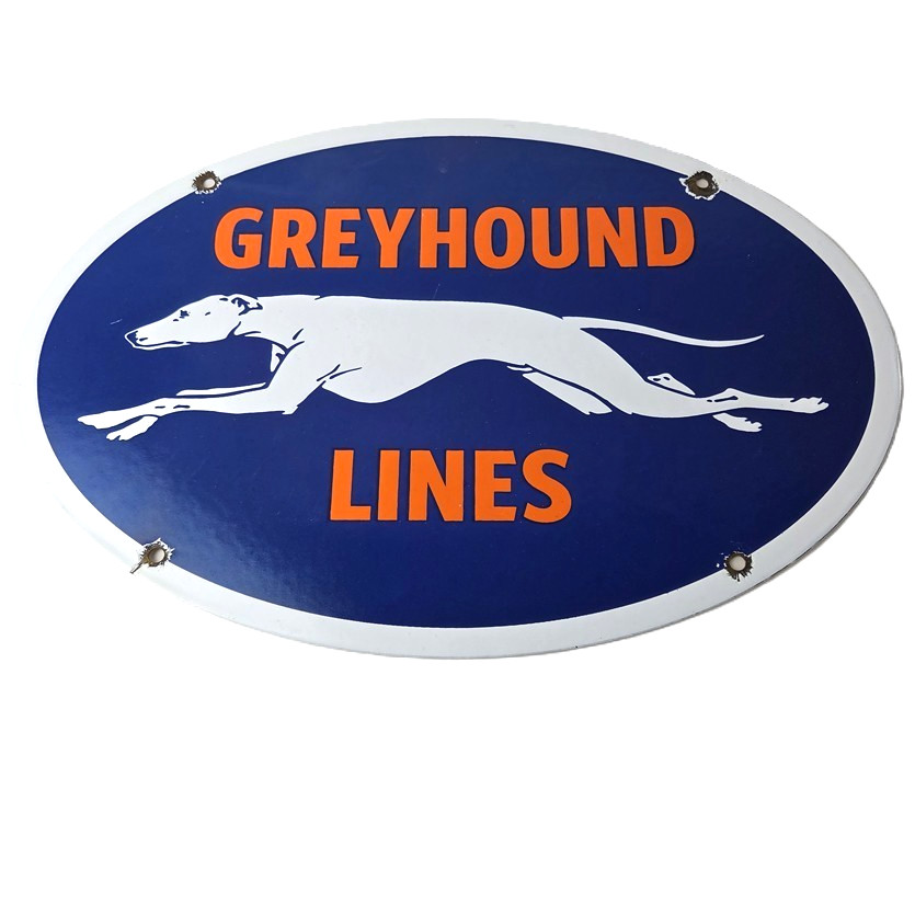 Vintage Greyhound Lines Porcelain Sign – Running Dog Bus Logo Sign