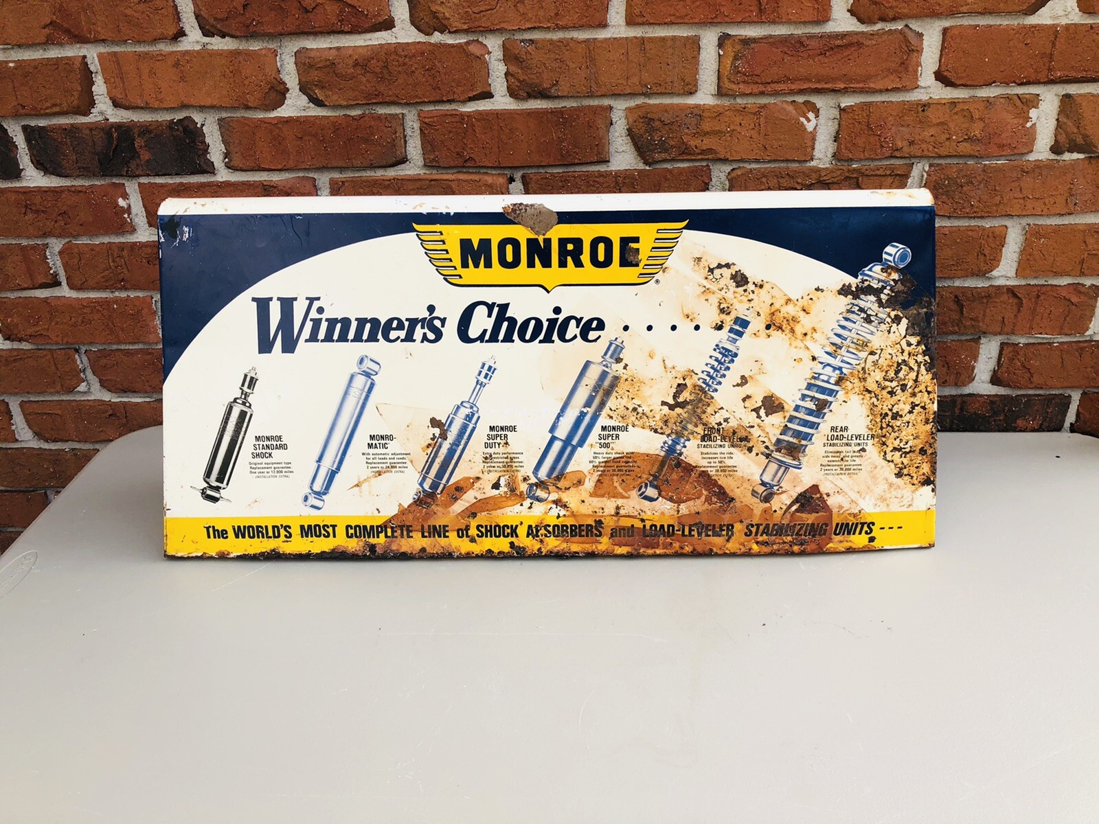 VINTAGE ORIGINAL 1970’s MONROE SHOCK ABSORBERS DOUBLE-SIDED STAND-UP SIGN