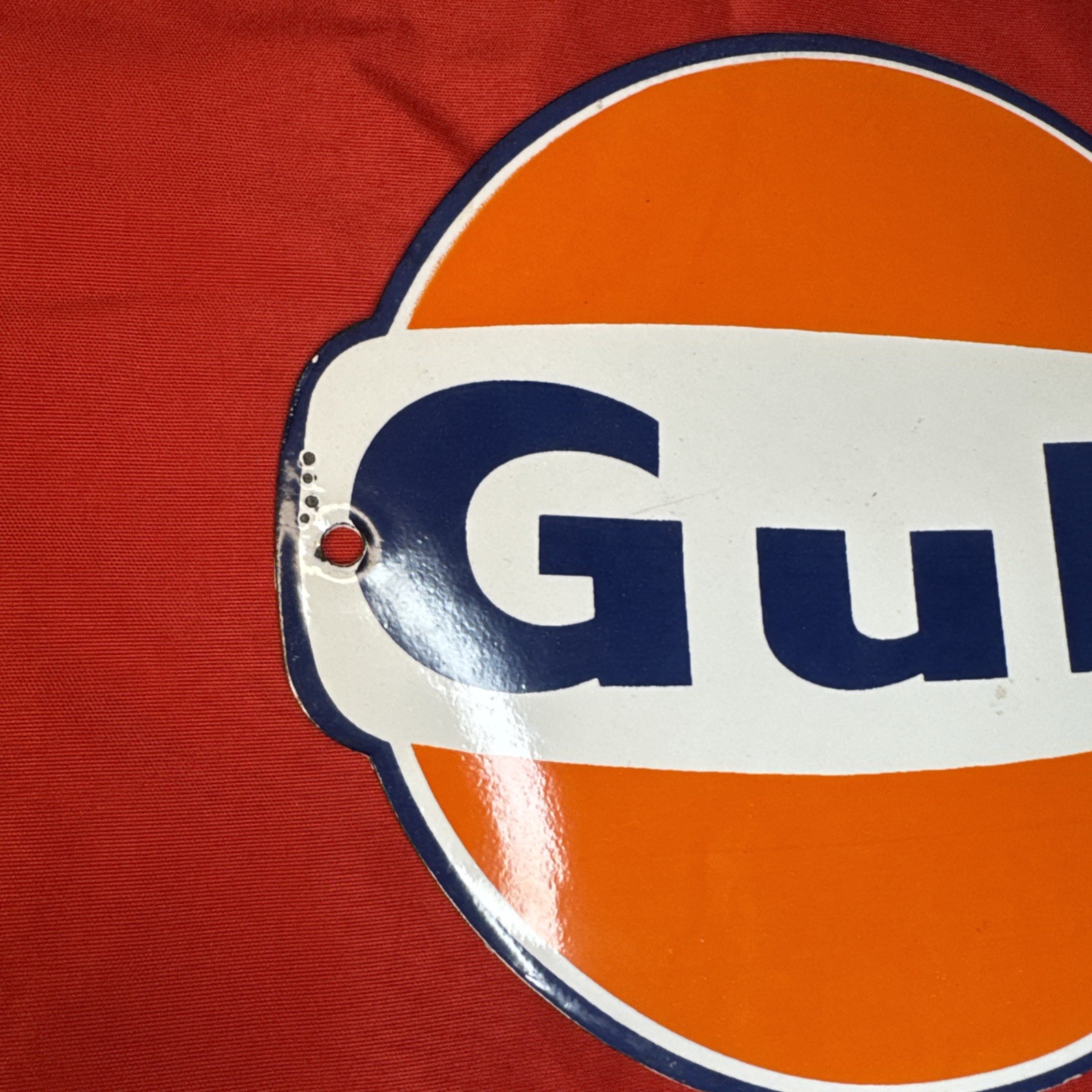 Porcelain Gulf Dog Ear Enamel Gas Station Metal Sign Plate Size 8″ x 7.25″ Oil