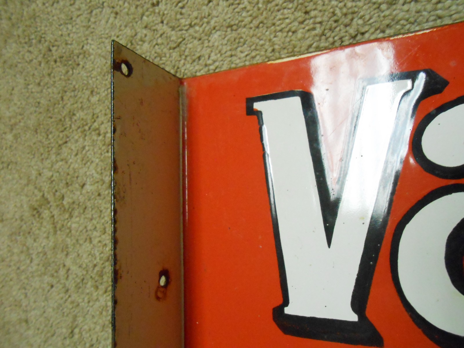 Flanged 1930’s Vintage Porcelain 2 Sided Mobiloil Vacuum Motor Car Oils Sign,