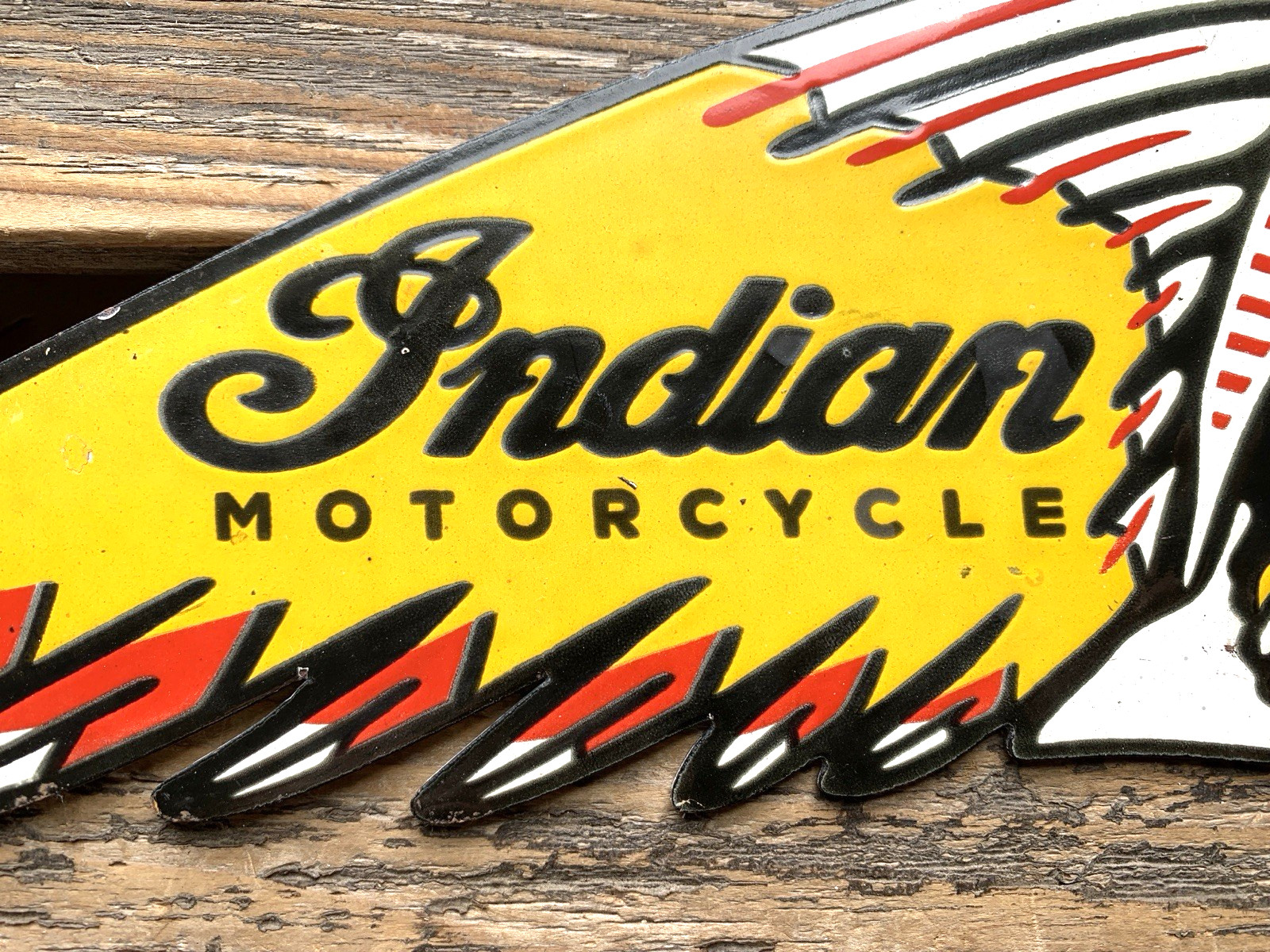 VINTAGE 12×4.5″ INDIAN MOTORCYCLE SALES & SERVICE GASOLINE PORCELAIN OIL SIGN